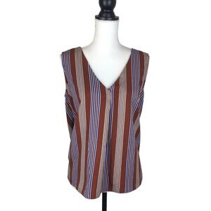 Modcloth Womens Sleeveless Top Size Large Stripe V-Neck Work Rust Navy EUC